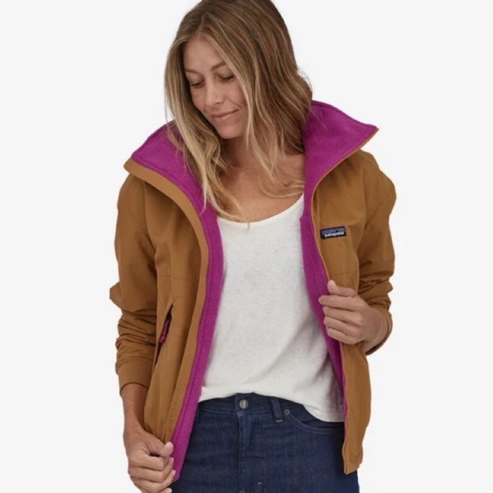 Nwt XS Patagonia synchilla shell jacket in nest brown with amaranth pink lining
